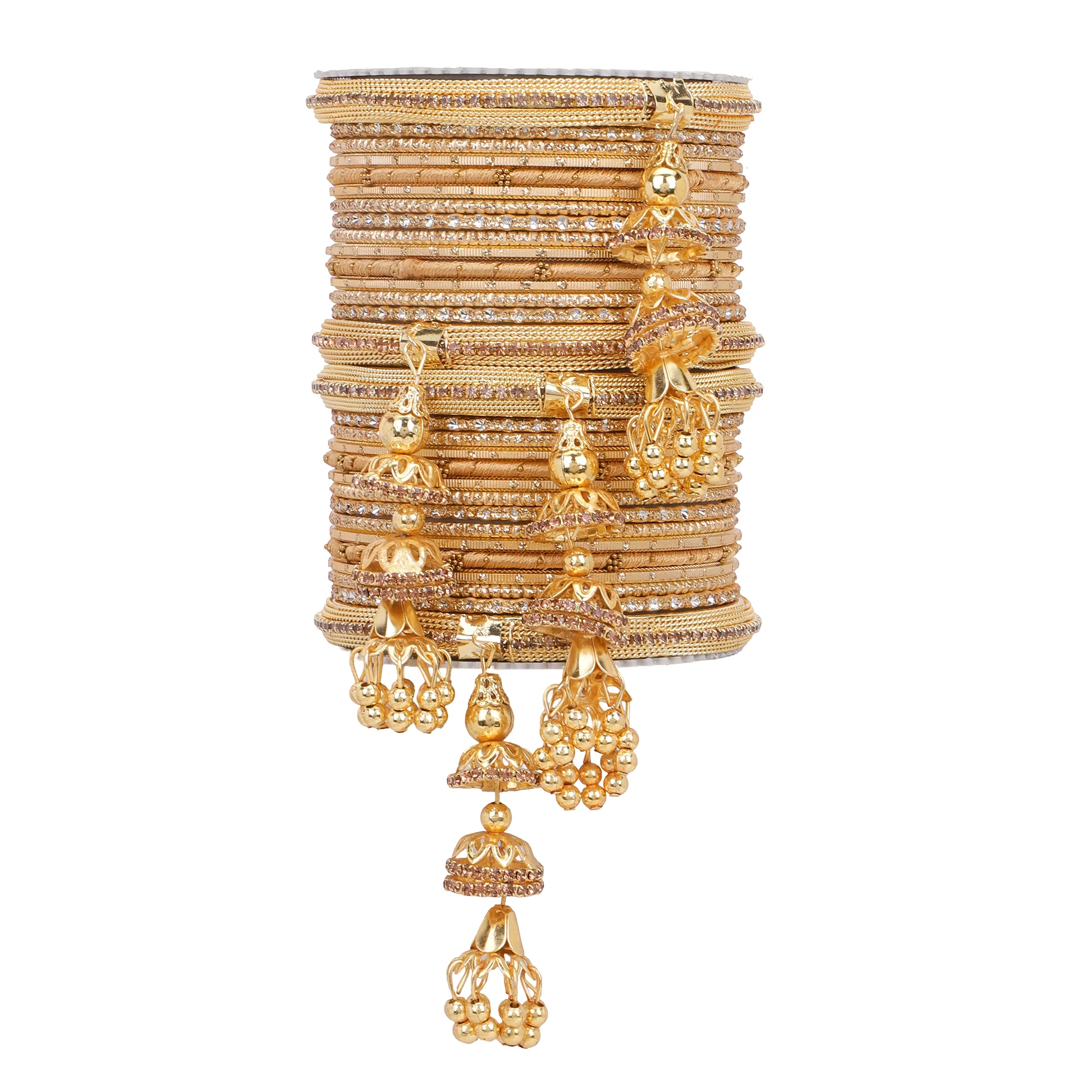 Traditional Jhumki Bangle set by Leshya with golden Dotted bangle - Image 3
