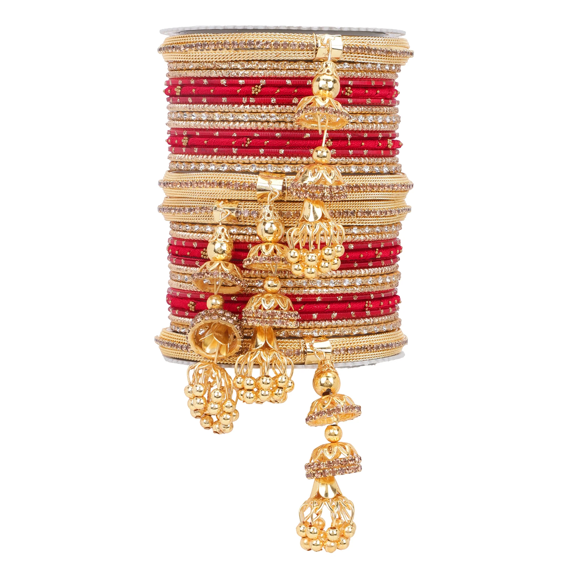 Traditional Jhumki Bangle set by Leshya with golden Dotted bangle - Image 4