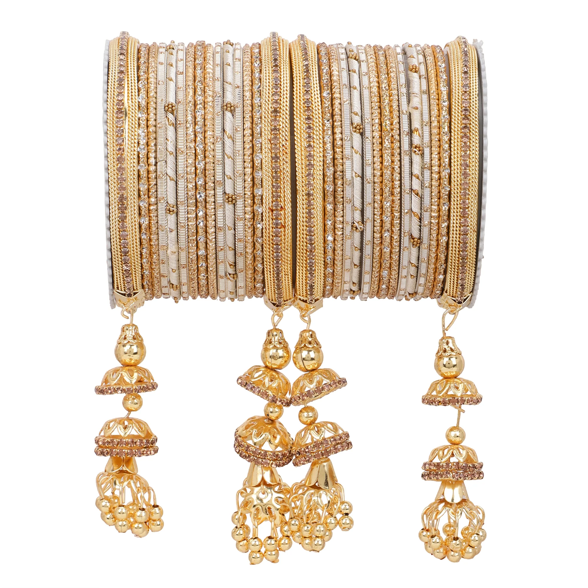 Traditional Jhumki Bangle set by Leshya with golden Dotted bangle - Image 5