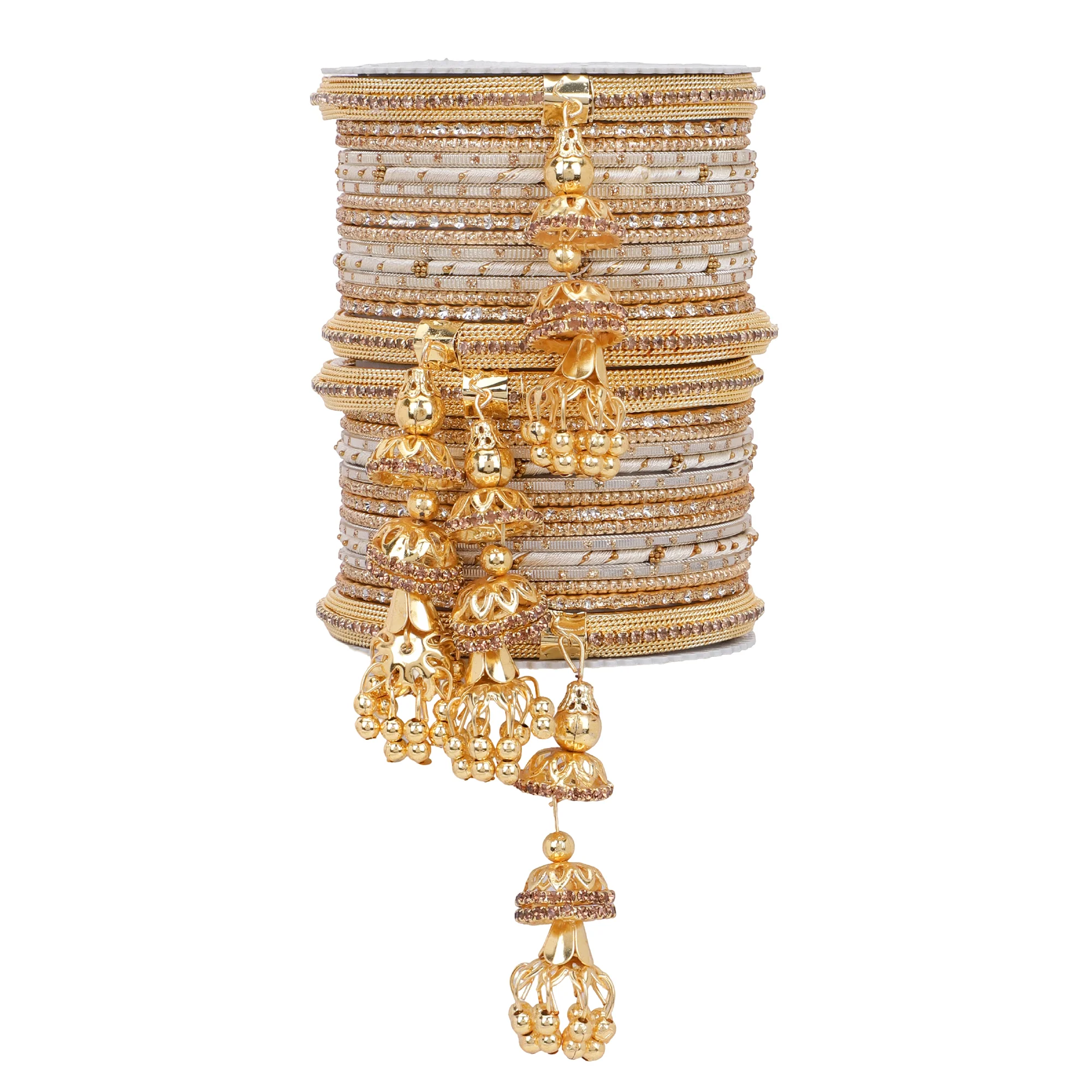 Traditional Jhumki Bangle set by Leshya with golden Dotted bangle - Image 6