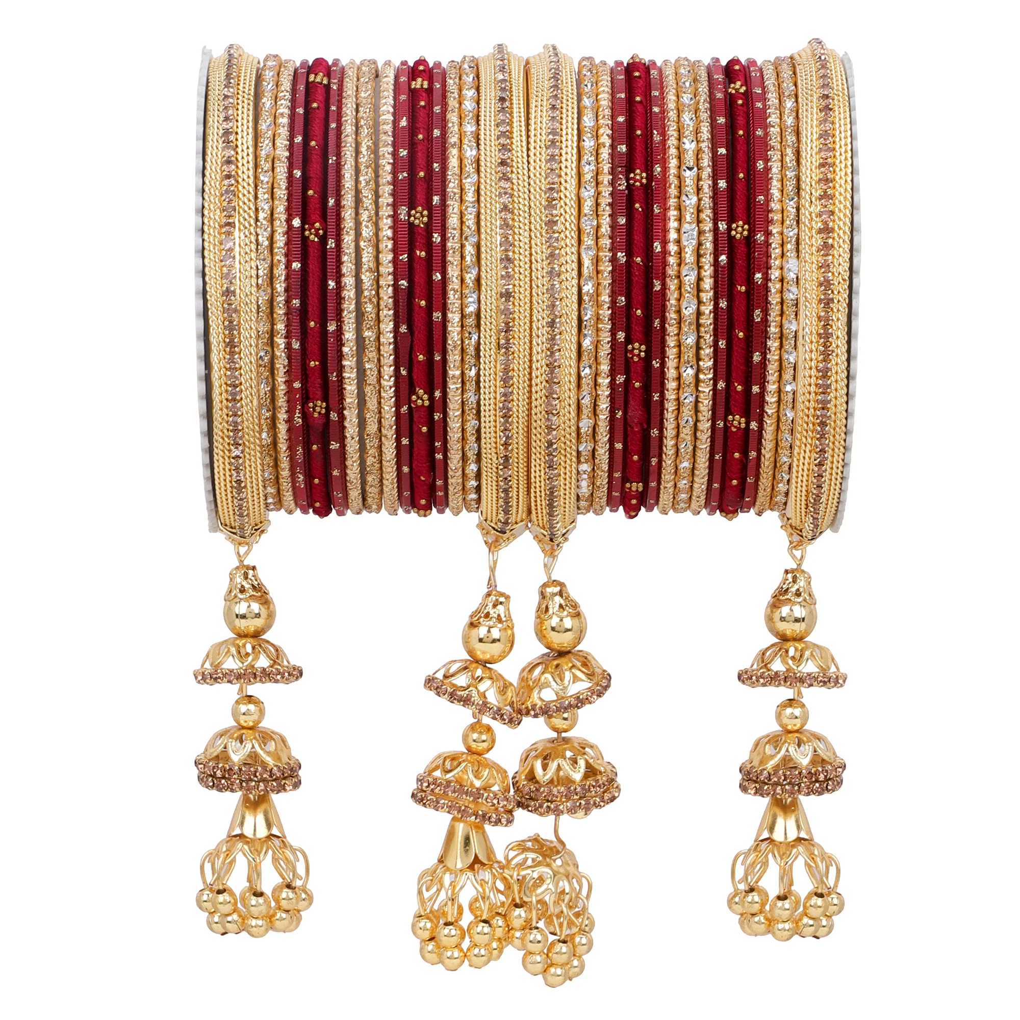 Traditional Jhumki Bangle set by Leshya with golden Dotted bangle - Image 7