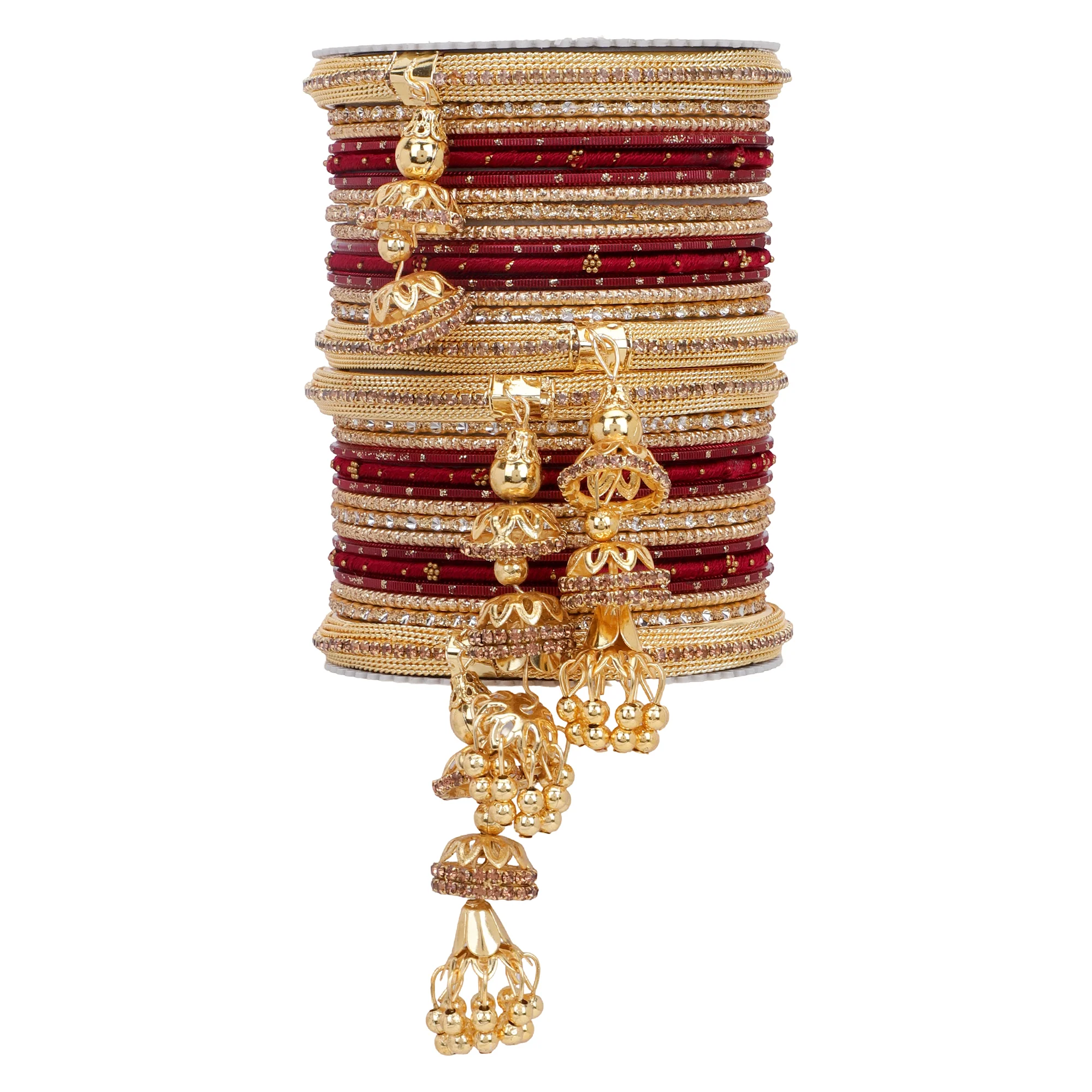 Traditional Jhumki Bangle set by Leshya with golden Dotted bangle - Image 8
