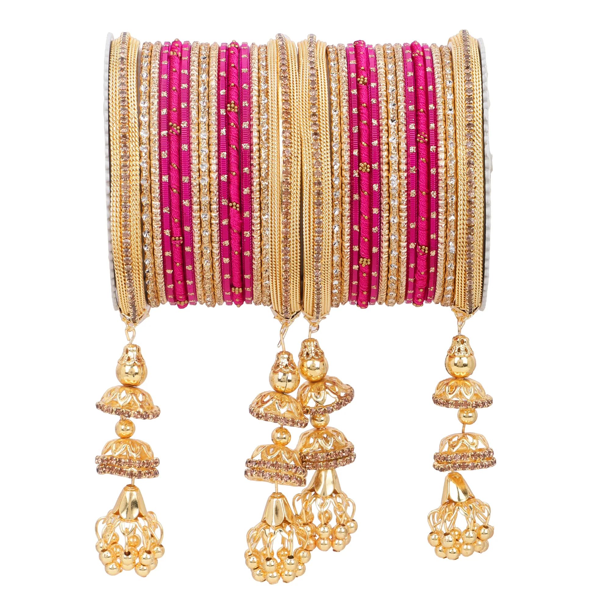 Traditional Jhumki Bangle set by Leshya with golden Dotted bangle - Image 9