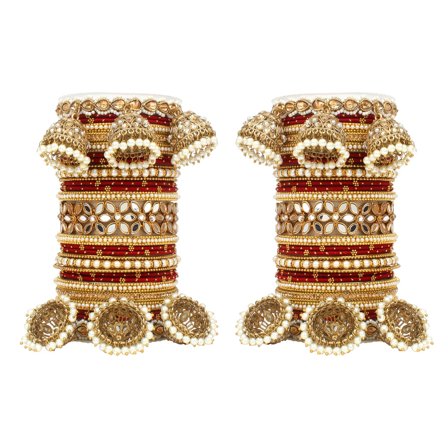 Traditional Jhumki Bangle Set with Thread Bangles and Mirror Kada - Image 7