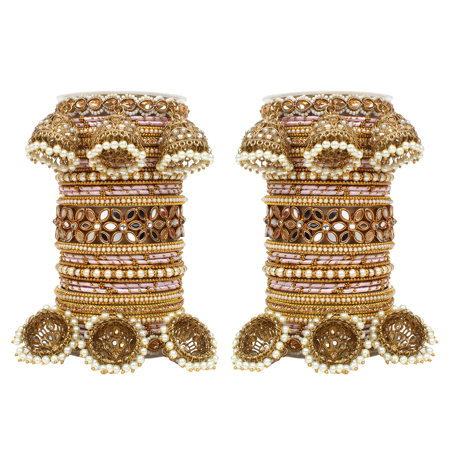 Traditional Jhumki Bangle Set with Thread Bangles and Mirror Kada - Image 18