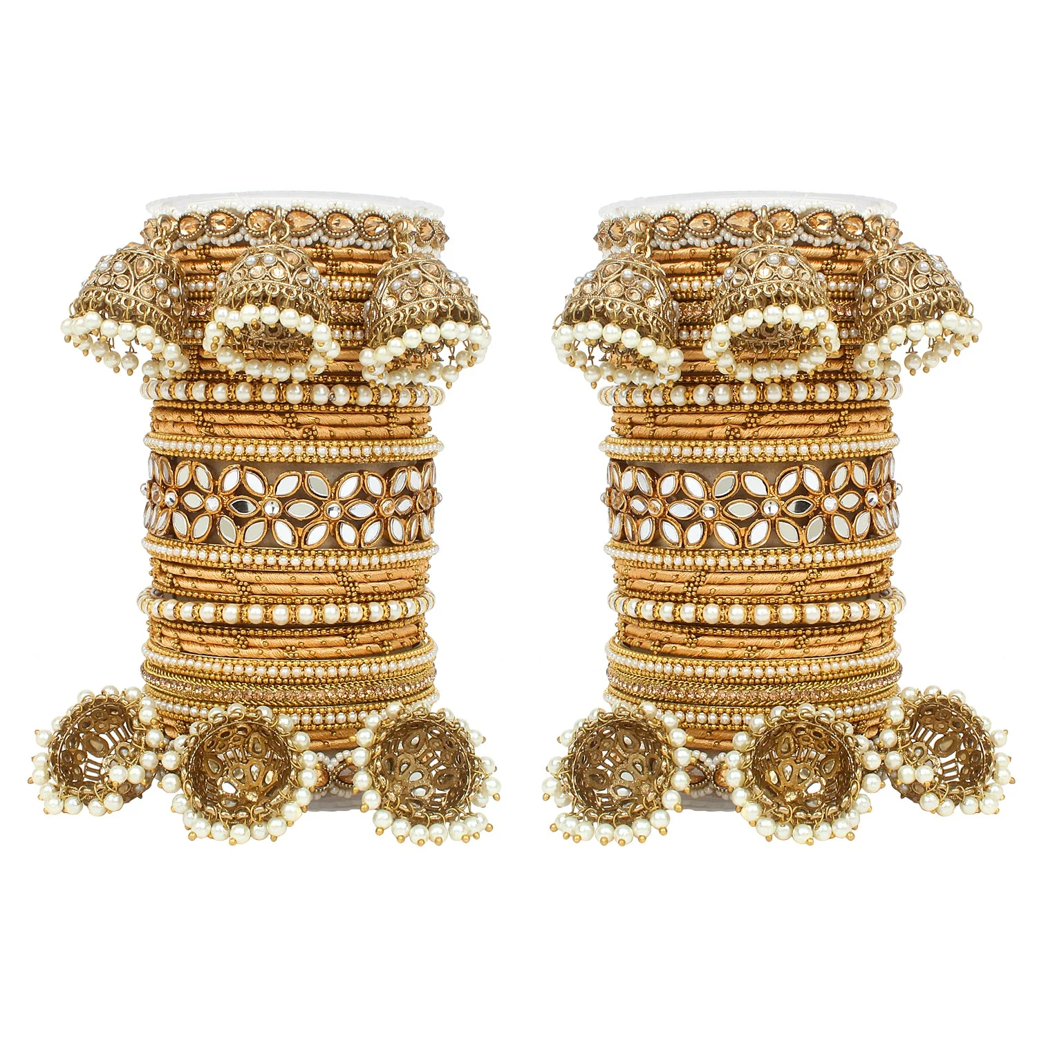 Traditional Jhumki Bangle Set with Thread Bangles and Mirror Kada - Image 19
