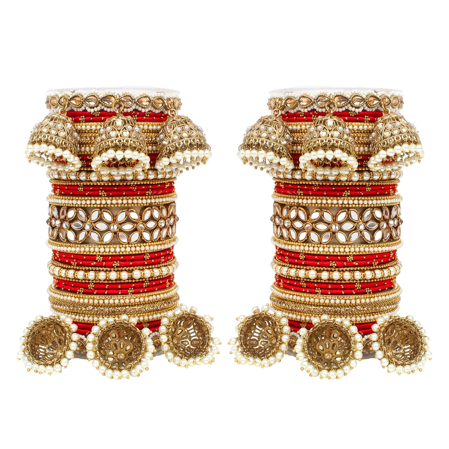 Traditional Jhumki Bangle Set with Thread Bangles and Mirror Kada - Image 11