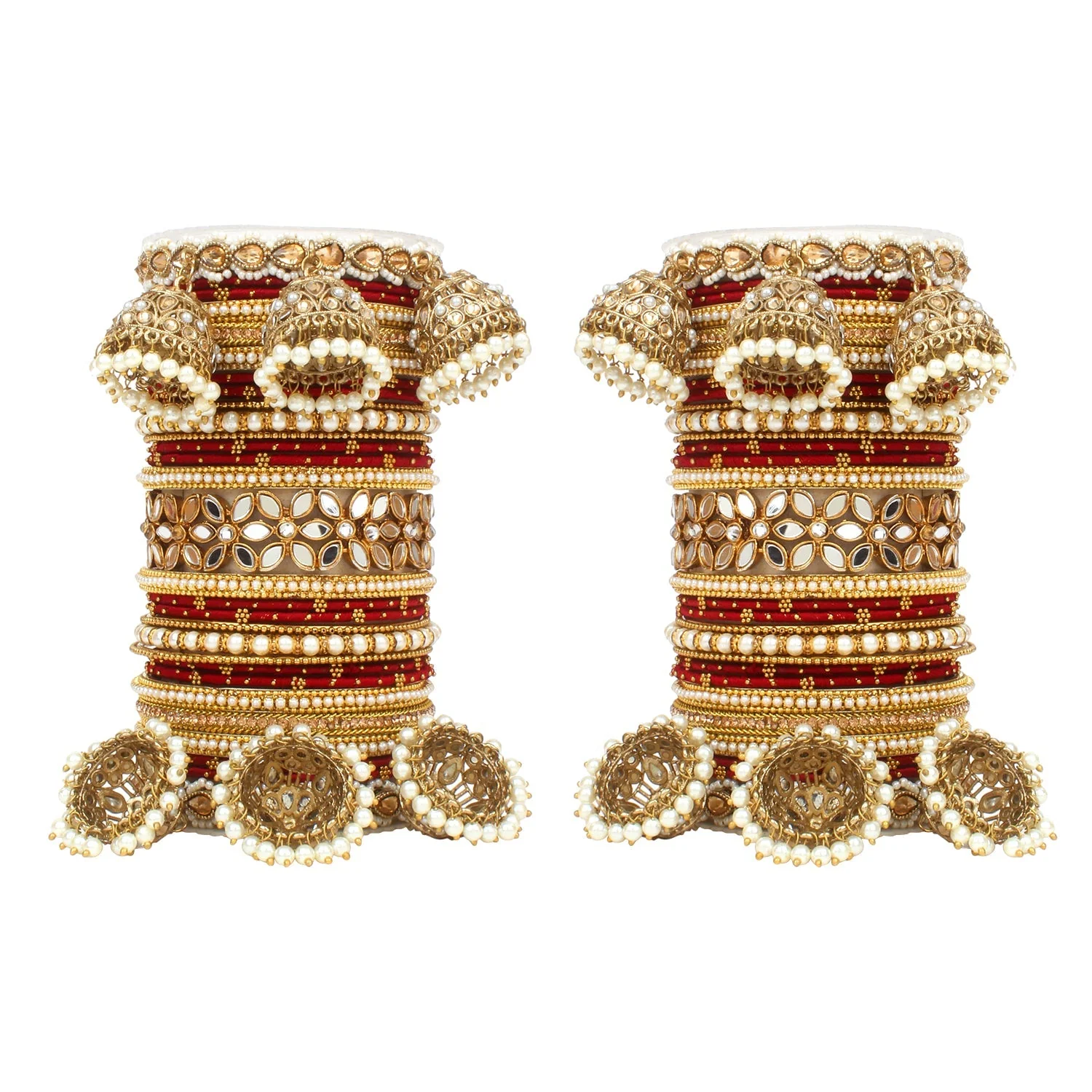 Traditional Jhumki Bangle Set with Thread Bangles and Mirror Kada - Image 11