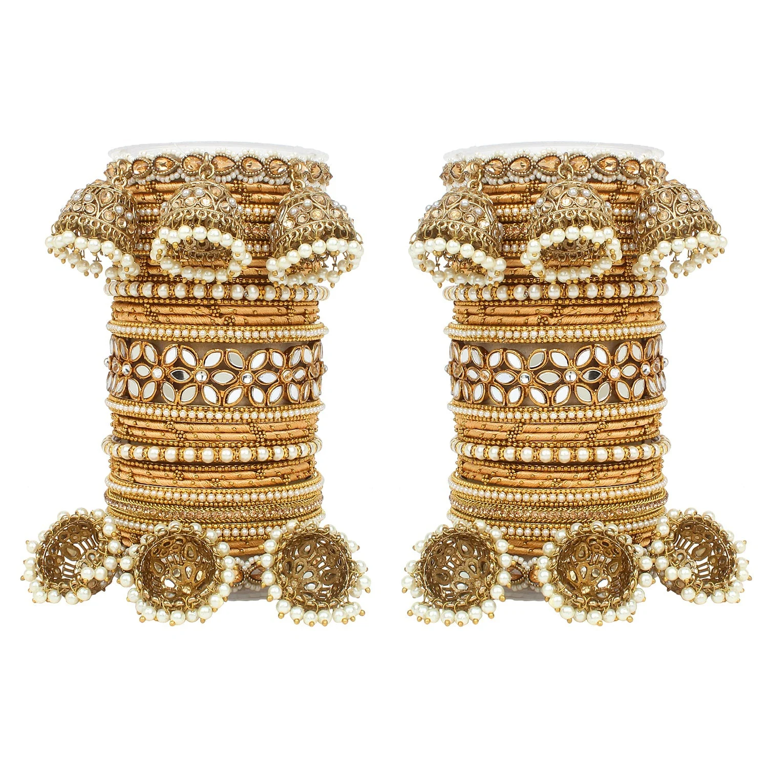 Traditional Jhumki Bangle Set with Thread Bangles and Mirror Kada - Image 19