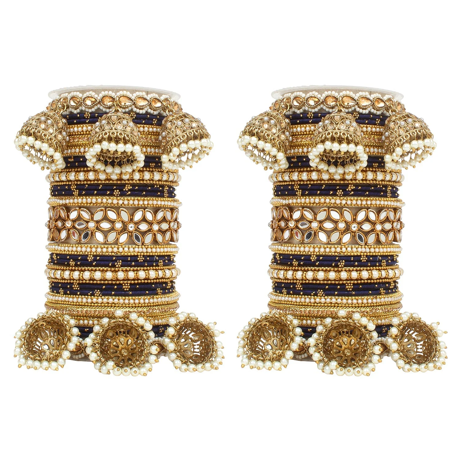 Traditional Jhumki Bangle Set with Thread Bangles and Mirror Kada - Image 4