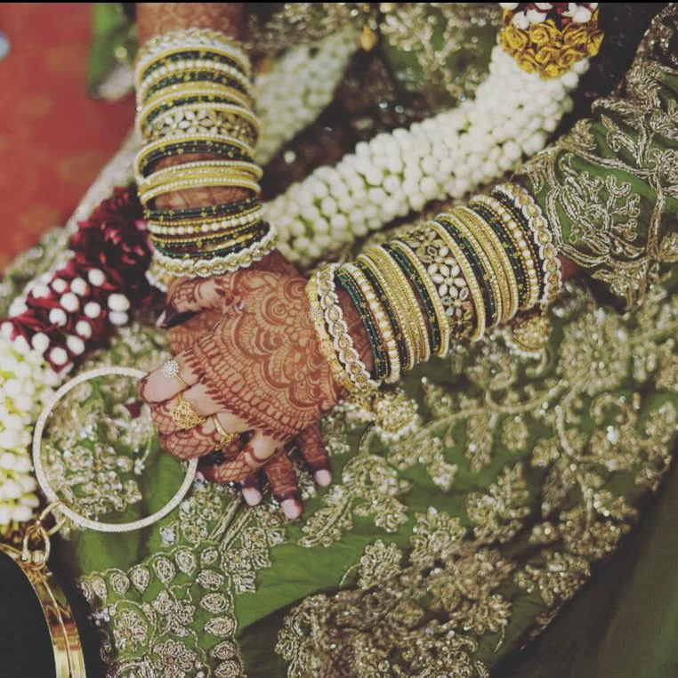 Traditional Jhumki Bangle Set with Thread Bangles and Mirror Kada - Image 4