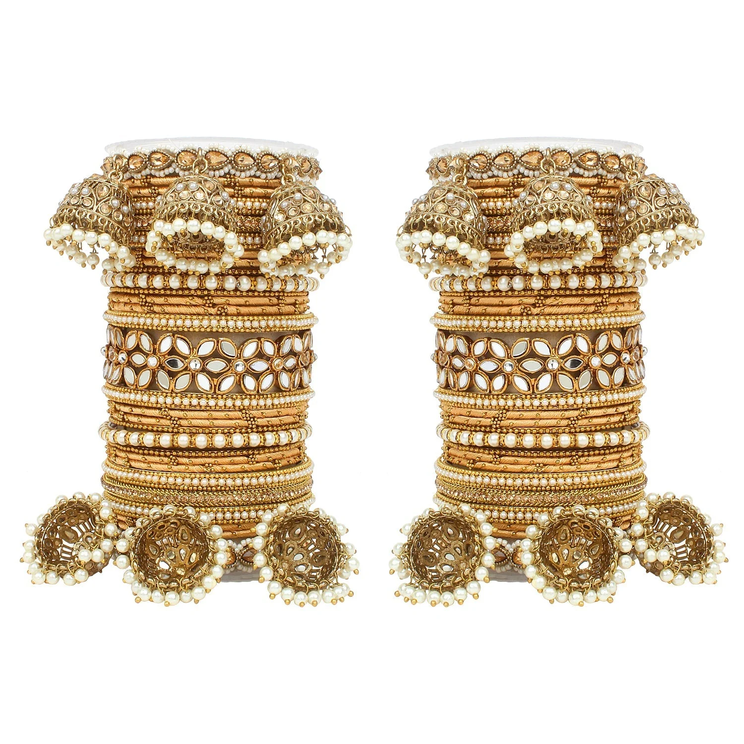 Traditional Jhumki Bangle Set with Thread Bangles and Mirror Kada - Image 19