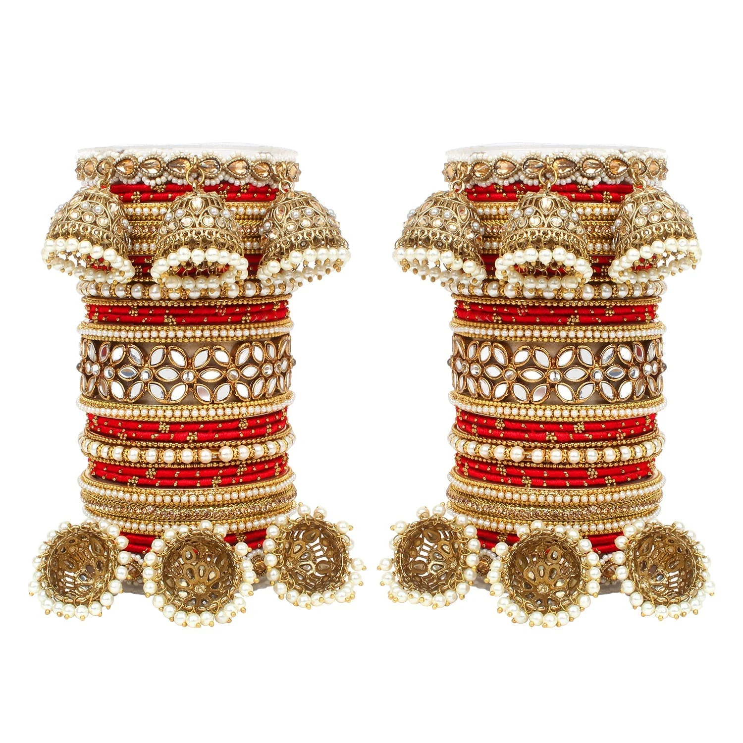 Traditional Jhumki Bangle Set with Thread Bangles and Mirror Kada - Image 4