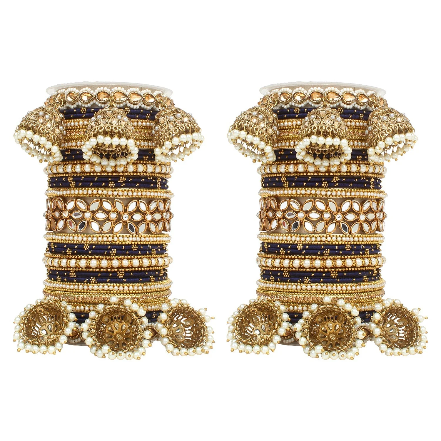 Traditional Jhumki Bangle Set with Thread Bangles and Mirror Kada - Image 7