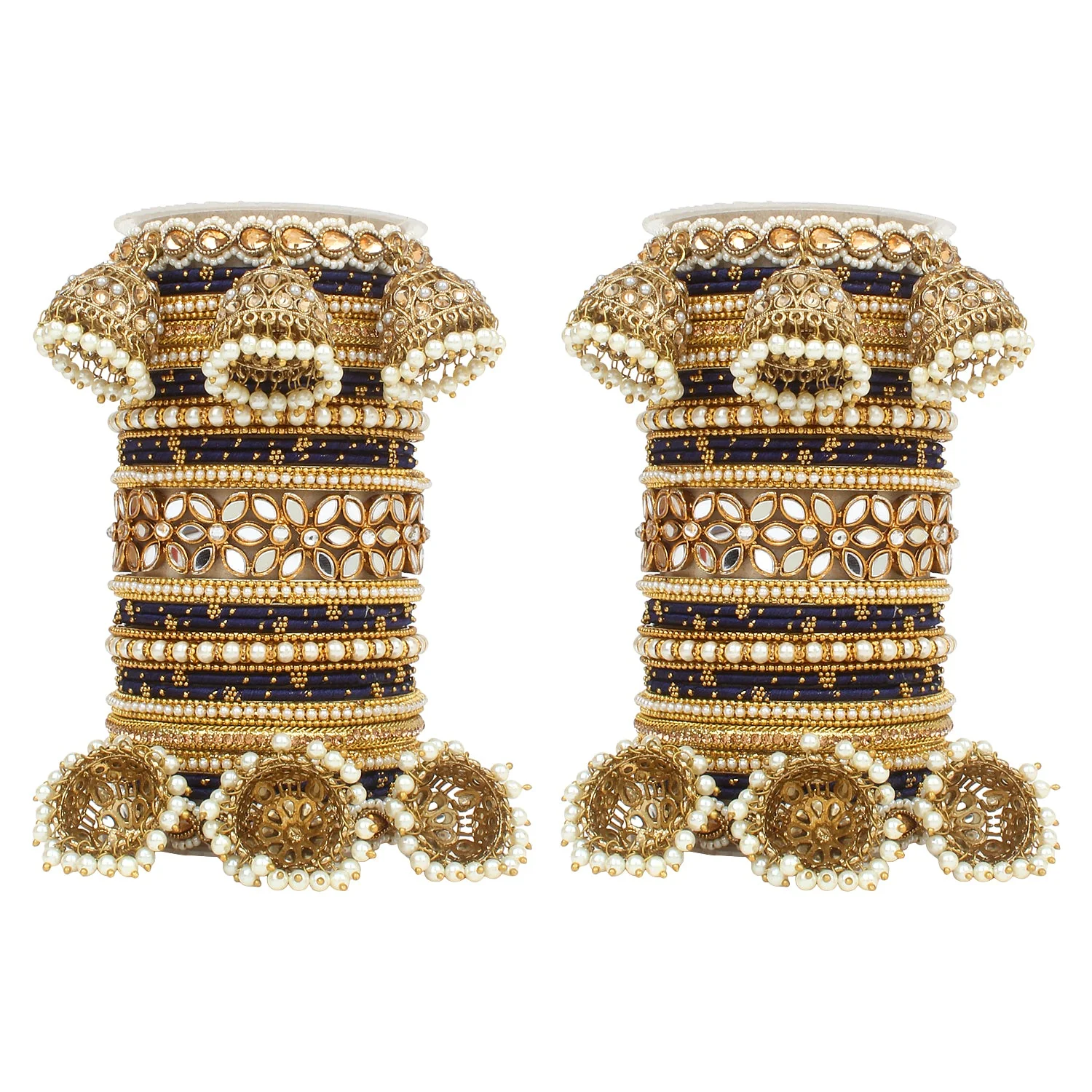 Traditional Jhumki Bangle Set with Thread Bangles and Mirror Kada - Image 15