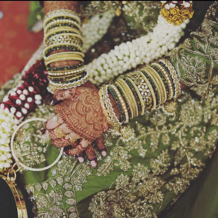 Traditional Jhumki Bangle Set with Thread Bangles and Mirror Kada - Image 7