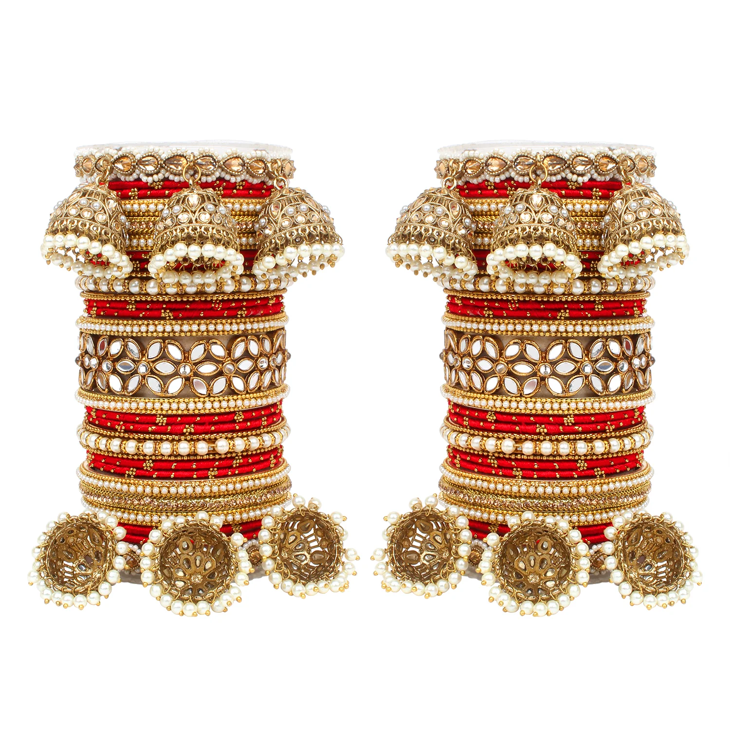 Traditional Jhumki Bangle Set with Thread Bangles and Mirror Kada - Image 9