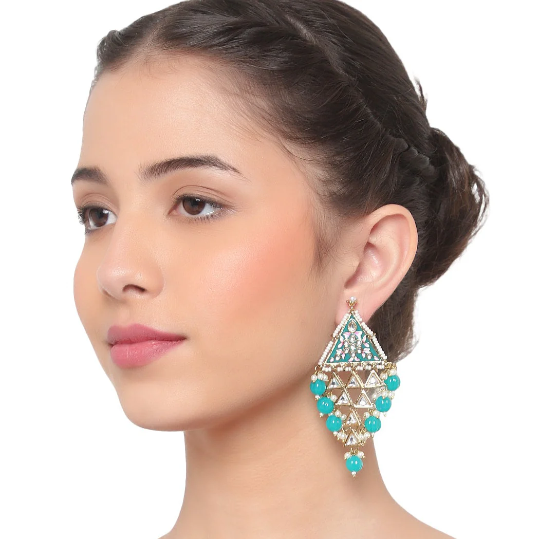 Traditional Jhumki Earring with Meenakari & Kundan by Leshya - Image 2