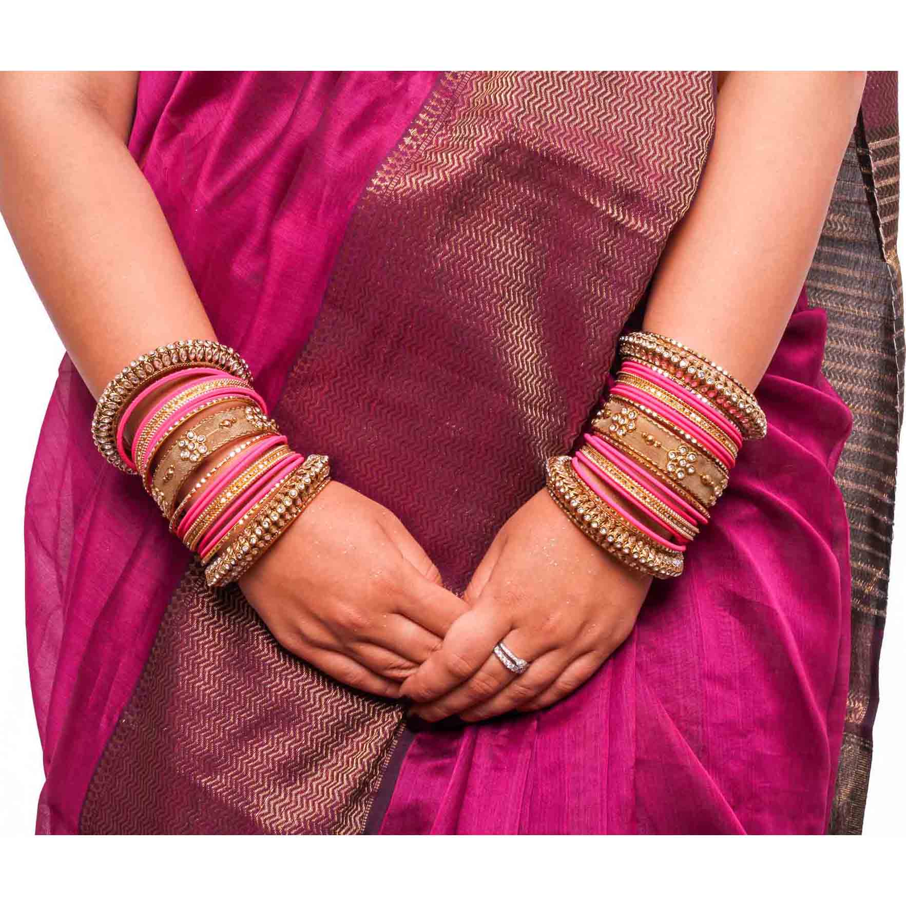 Set of 2 Traditional Matte Finish Kundan Bangle Set - Image 11