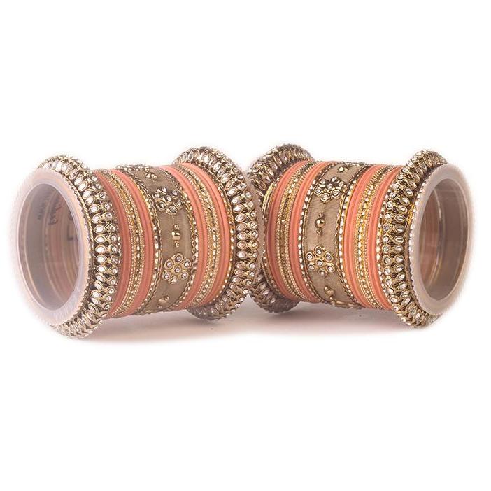 Set of 2 Traditional Matte Finish Kundan Bangle Set - Image 4