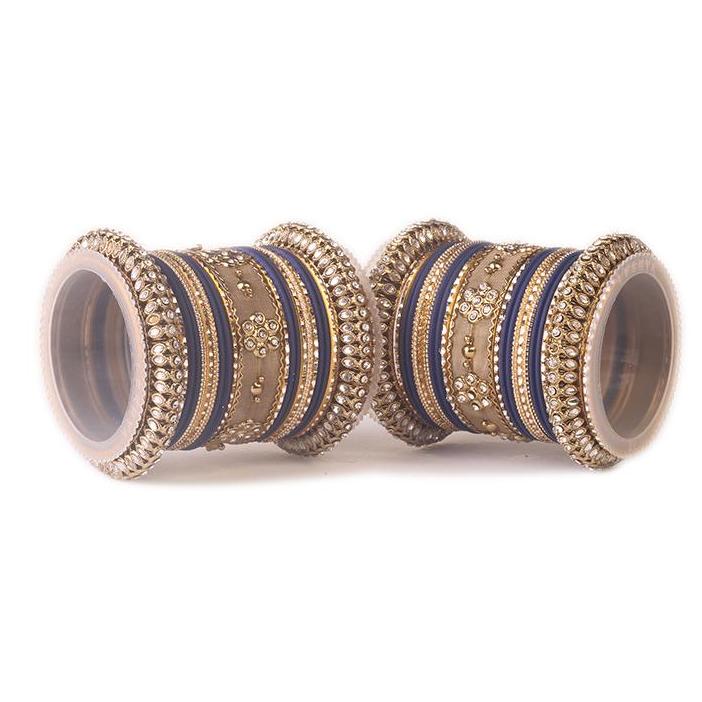 Set of 2 Traditional Matte Finish Kundan Bangle Set - Image 8