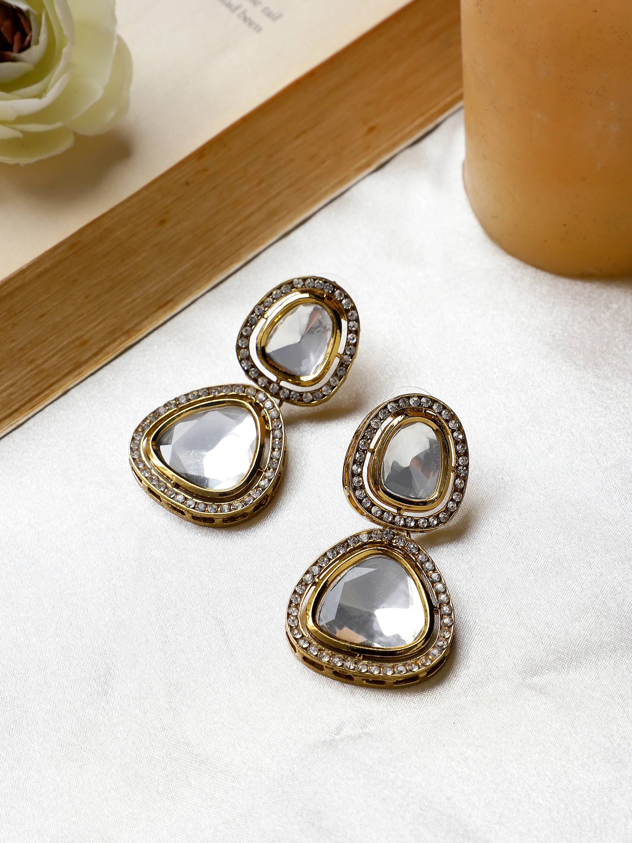 Traditional Kundan Earring with stone border by Leshya - Image 2