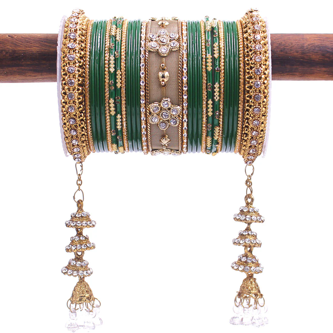 Traditional Latkan Bangle Set with Jaaliwork Kada and Opaque Bangles by Leshya - Image 10
