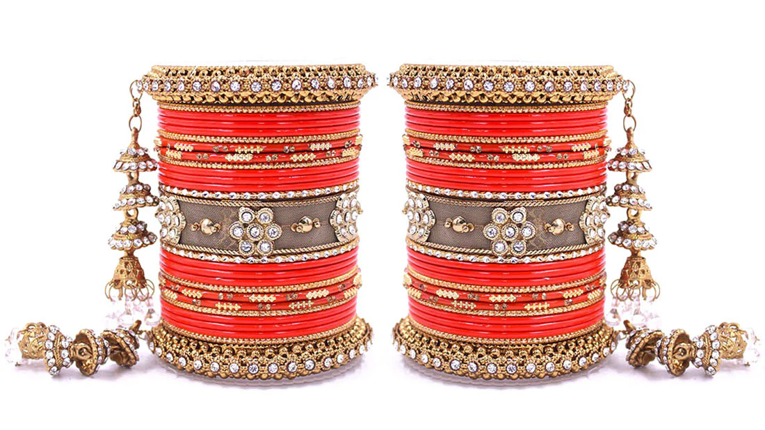 Traditional Latkan Bangle Set with Jaaliwork Kada and Opaque Bangles by Leshya - Image 11