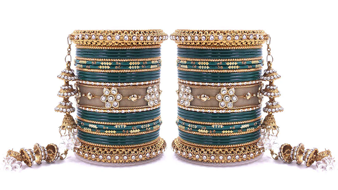 Traditional Latkan Bangle Set with Jaaliwork Kada and Opaque Bangles by Leshya - Image 13