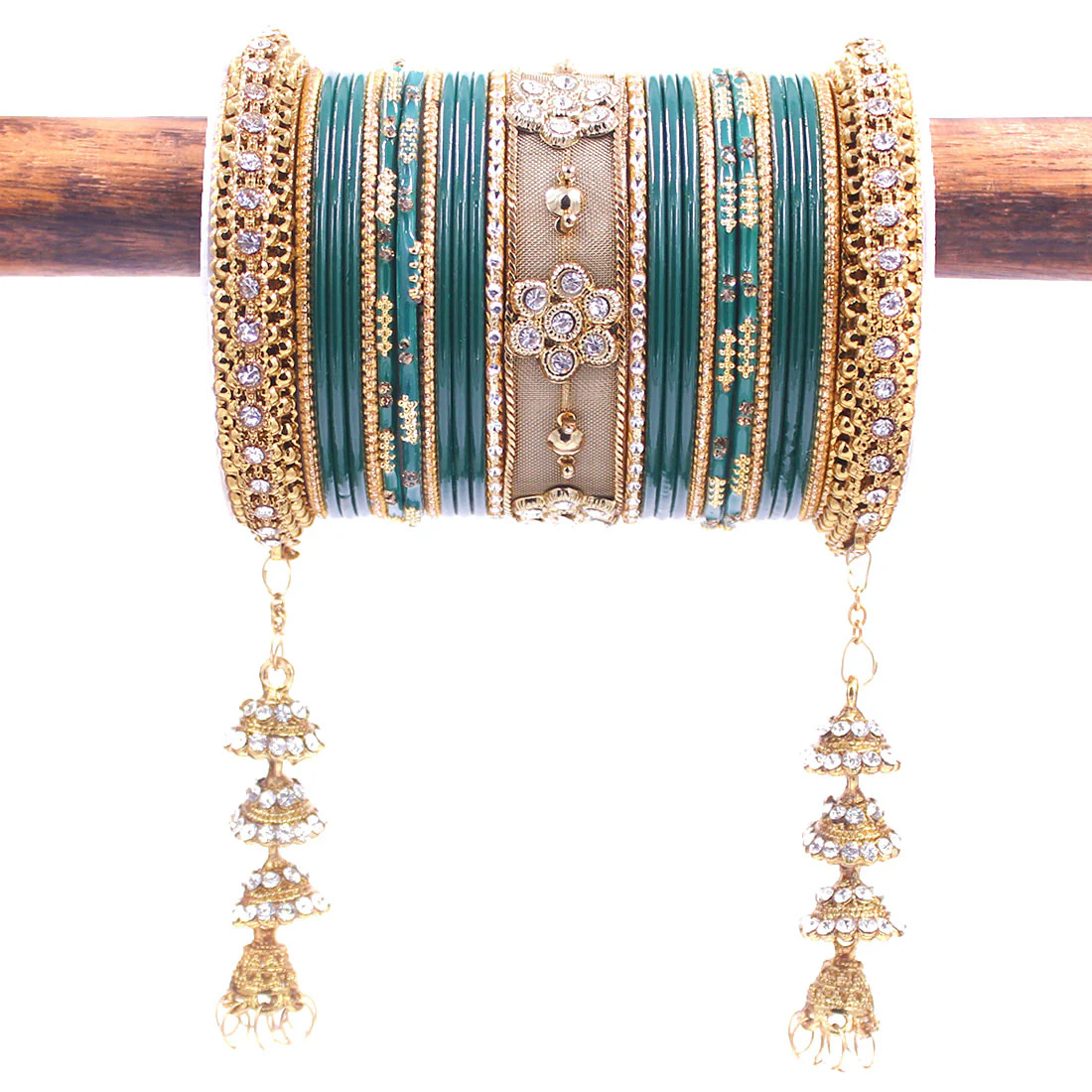 Traditional Latkan Bangle Set with Jaaliwork Kada and Opaque Bangles by Leshya - Image 14