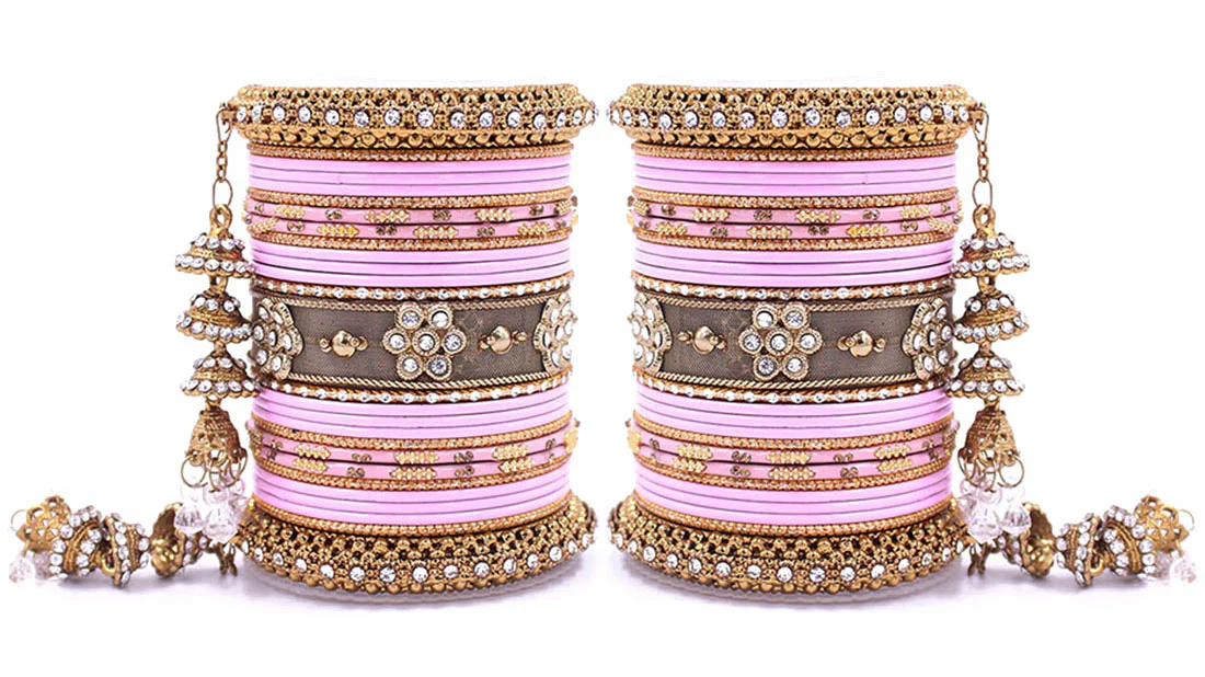 Traditional Latkan Bangle Set with Jaaliwork Kada and Opaque Bangles by Leshya - Image 15