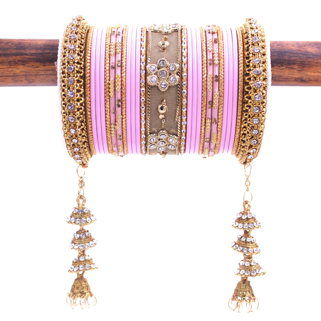Traditional Latkan Bangle Set with Jaaliwork Kada and Opaque Bangles by Leshya - Image 16