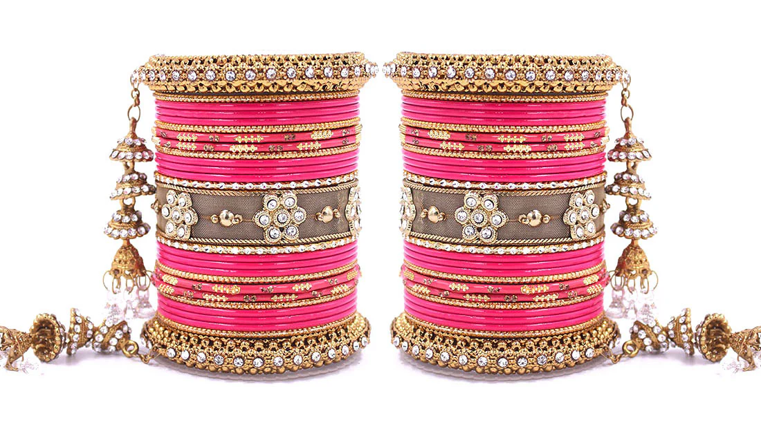Traditional Latkan Bangle Set with Jaaliwork Kada and Opaque Bangles by Leshya - Image 17