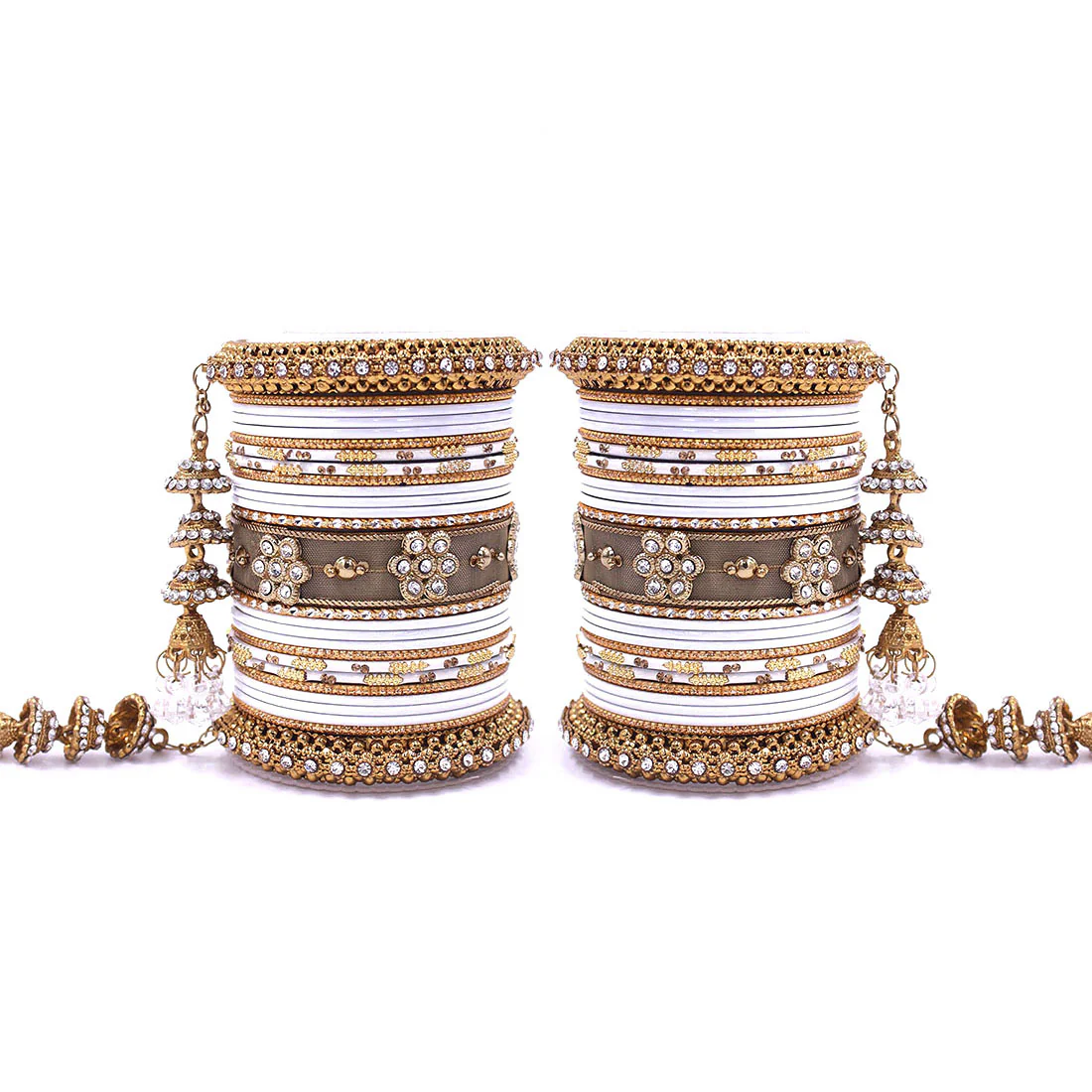 Traditional Latkan Bangle Set with Jaaliwork Kada and Opaque Bangles by Leshya - Image 19