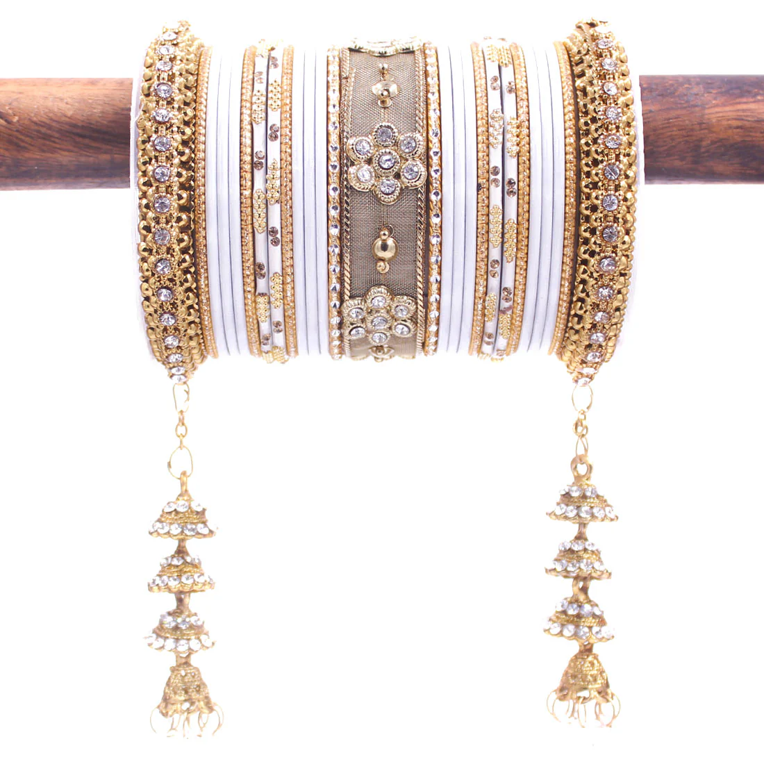 Traditional Latkan Bangle Set with Jaaliwork Kada and Opaque Bangles by Leshya - Image 20