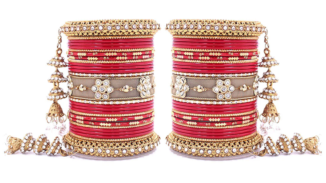 Traditional Latkan Bangle Set with Jaaliwork Kada and Opaque Bangles by Leshya - Image 21