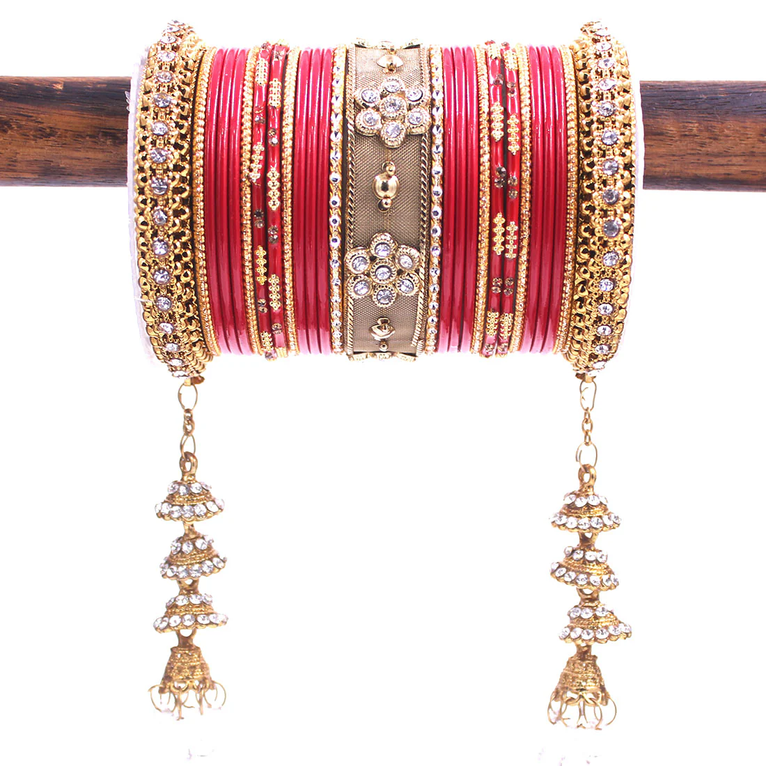 Traditional Latkan Bangle Set with Jaaliwork Kada and Opaque Bangles by Leshya - Image 22