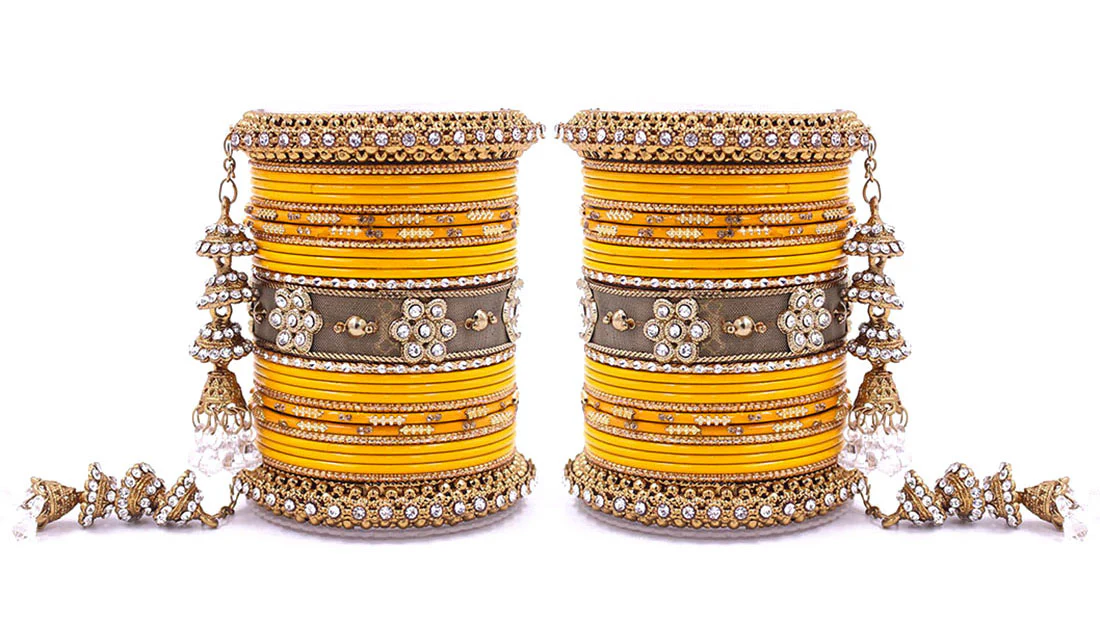 Traditional Latkan Bangle Set with Jaaliwork Kada and Opaque Bangles by Leshya - Image 23