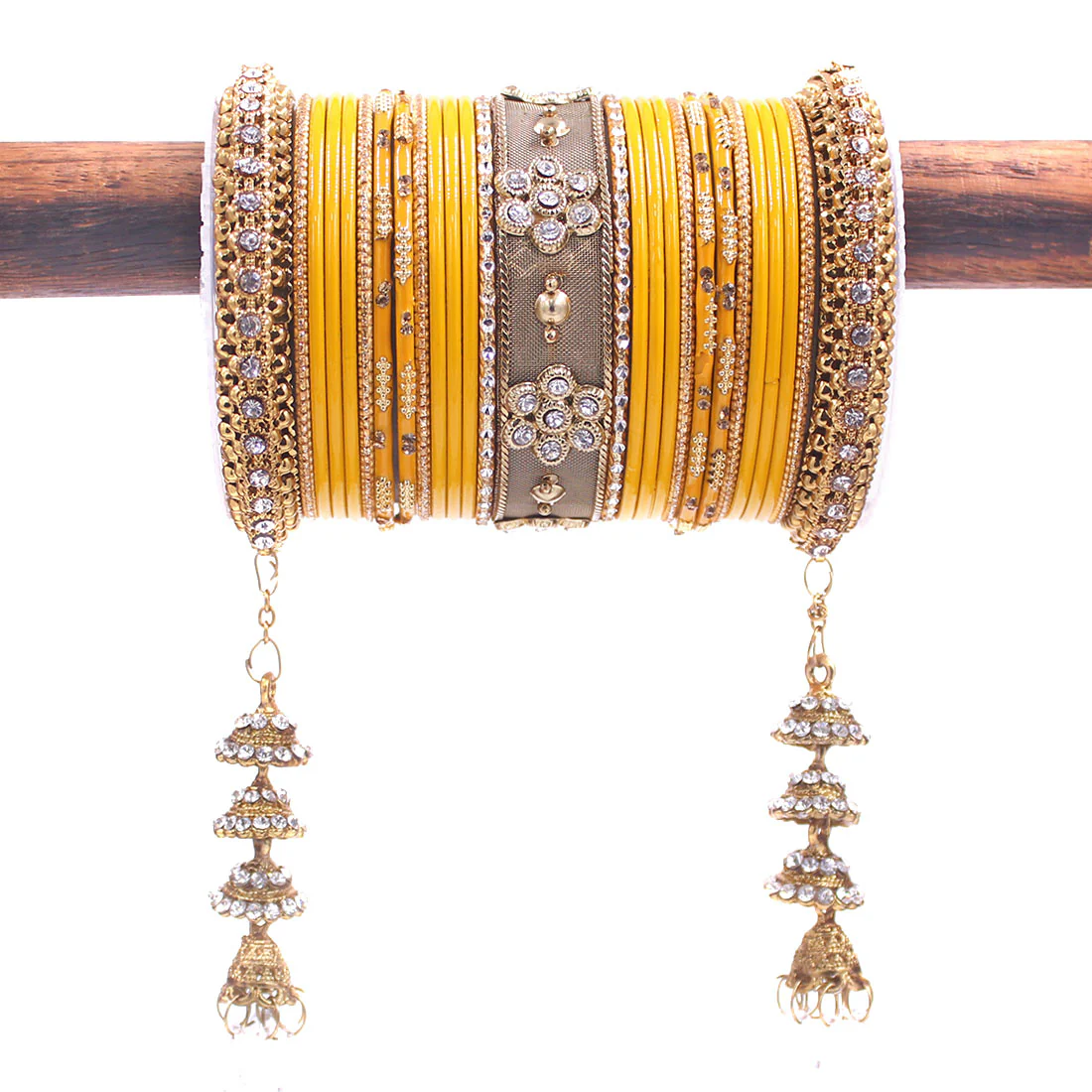 Traditional Latkan Bangle Set with Jaaliwork Kada and Opaque Bangles by Leshya - Image 24