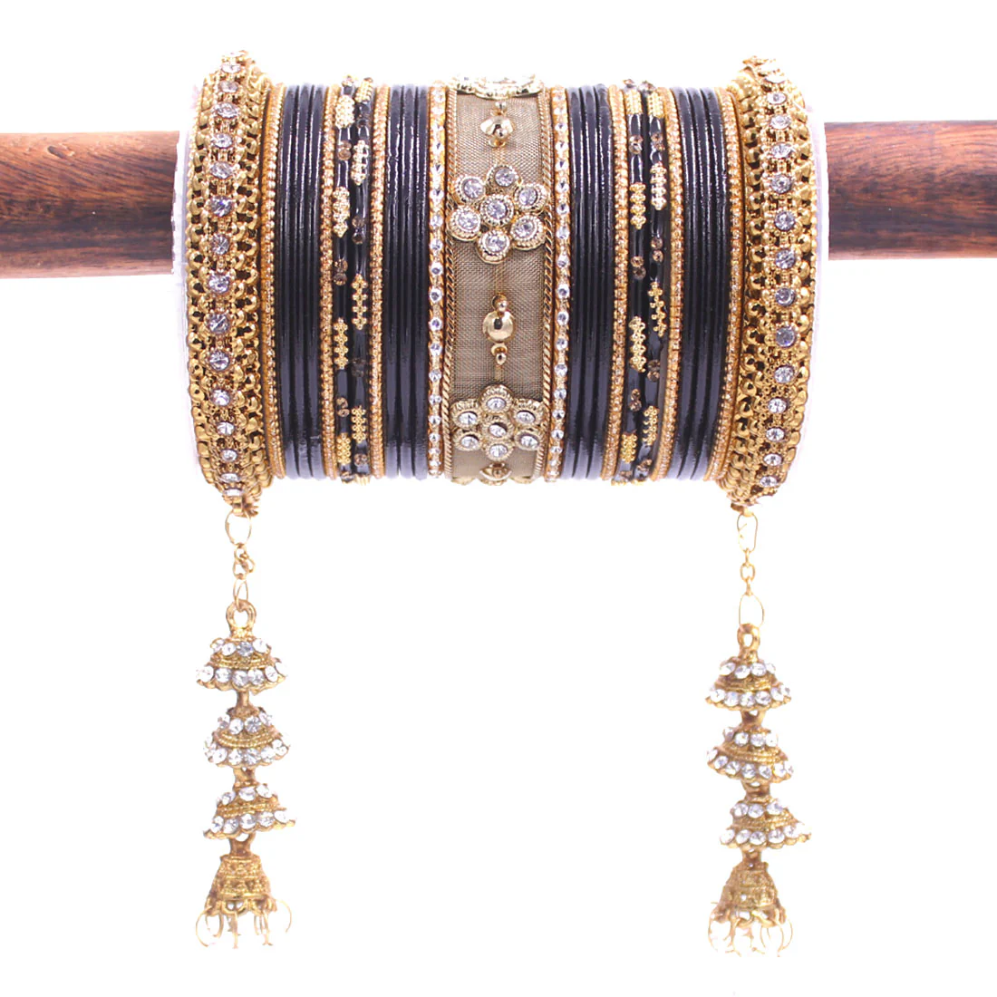 Traditional Latkan Bangle Set with Jaaliwork Kada and Opaque Bangles by Leshya - Image 3