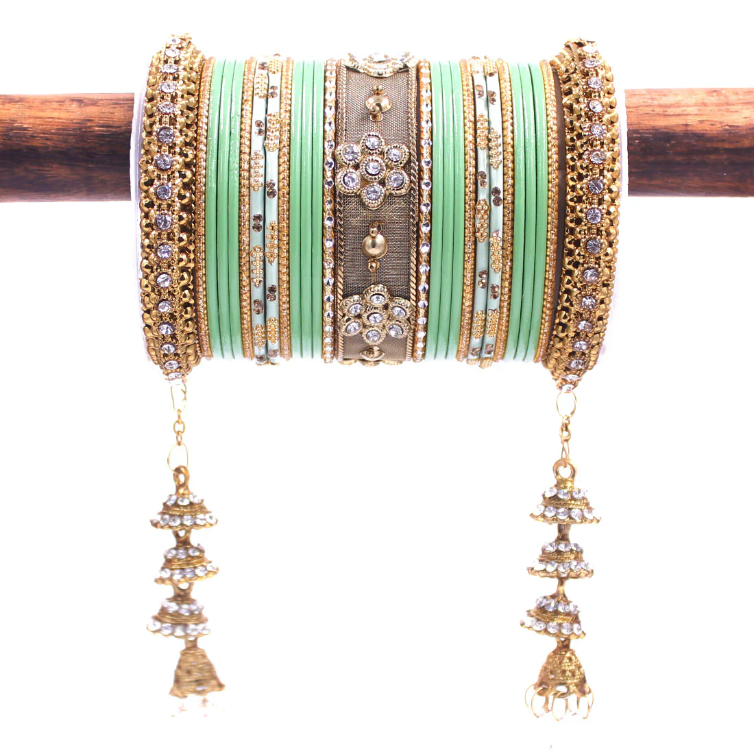 Traditional Latkan Bangle Set with Jaaliwork Kada and Opaque Bangles by Leshya - Image 4