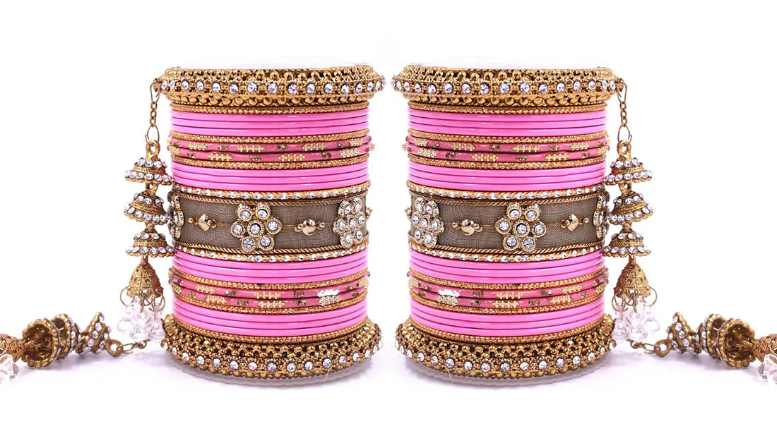 Traditional Latkan Bangle Set with Jaaliwork Kada and Opaque Bangles by Leshya - Image 7