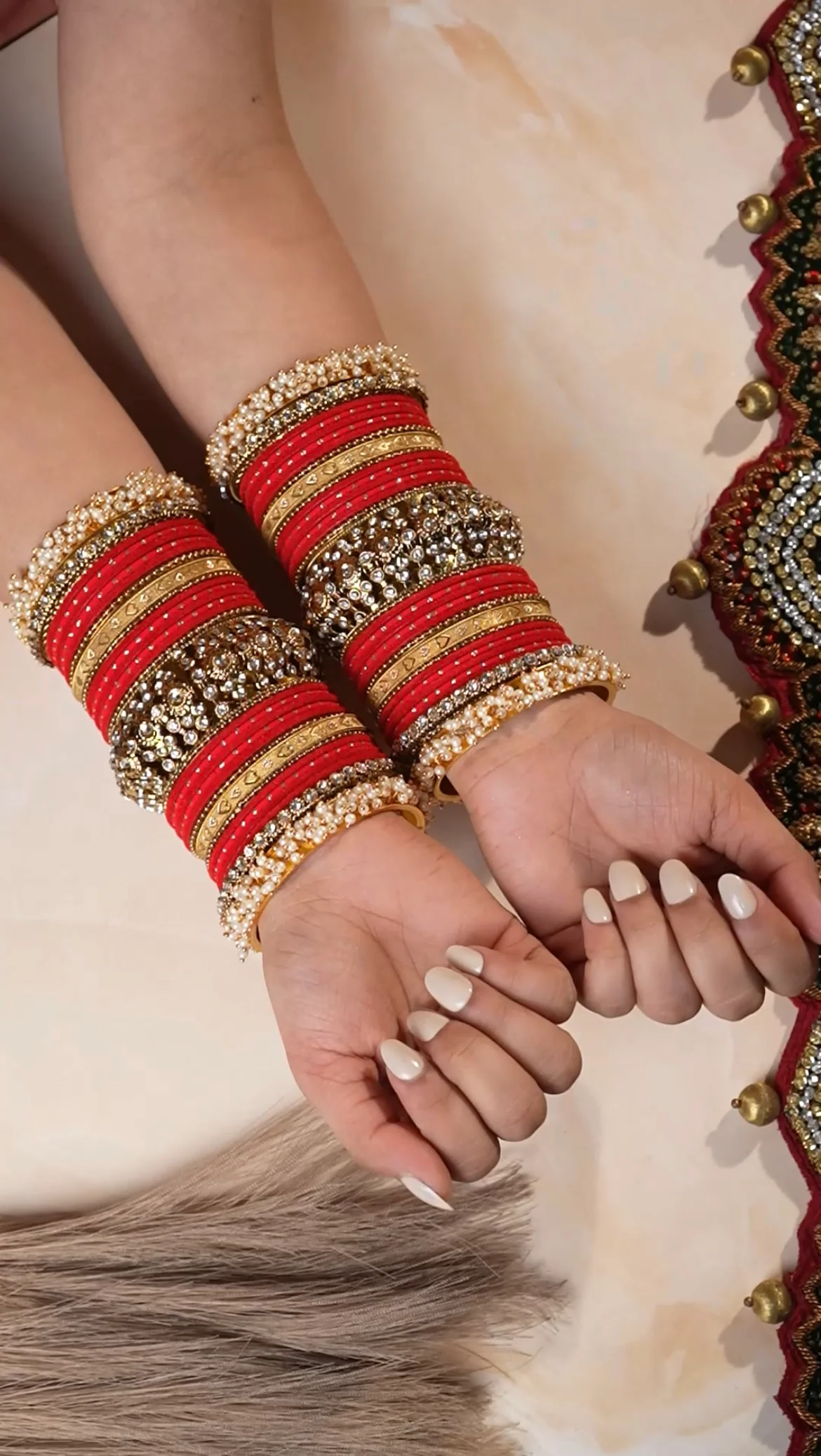 Traditional long bridal set by Leshya for both hands - Image 3