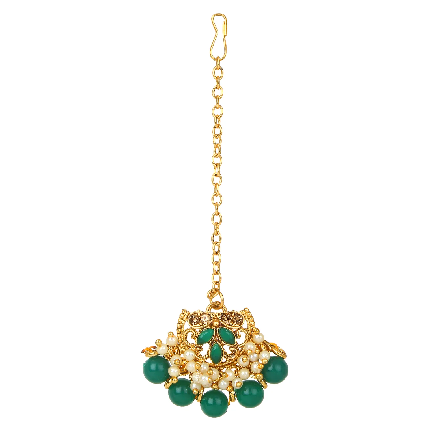 Traditional Matte Green Jewellery Set with Golden Stone by Leshya - Image 4
