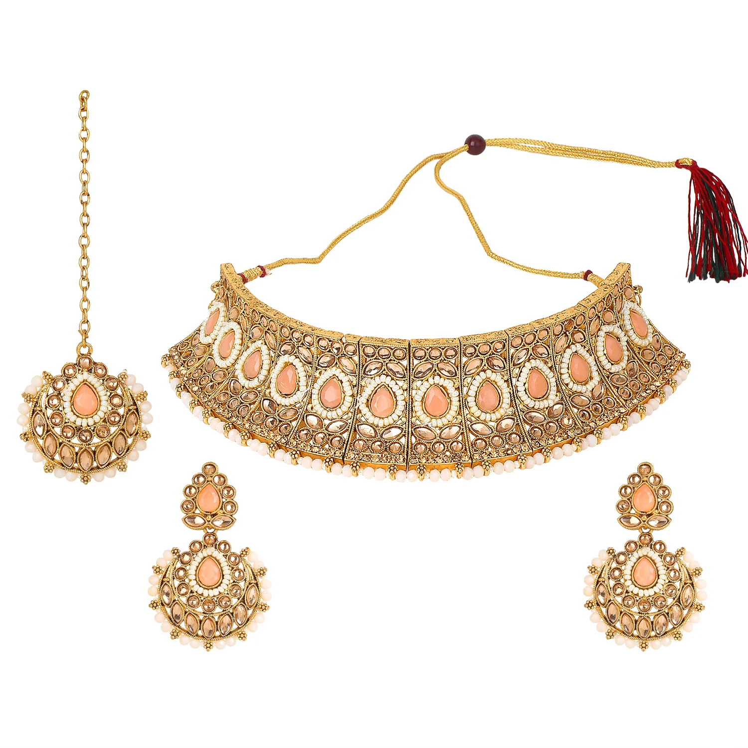 Traditional Matte Red Jewellery Set with Kundan by Leshya - Image 13