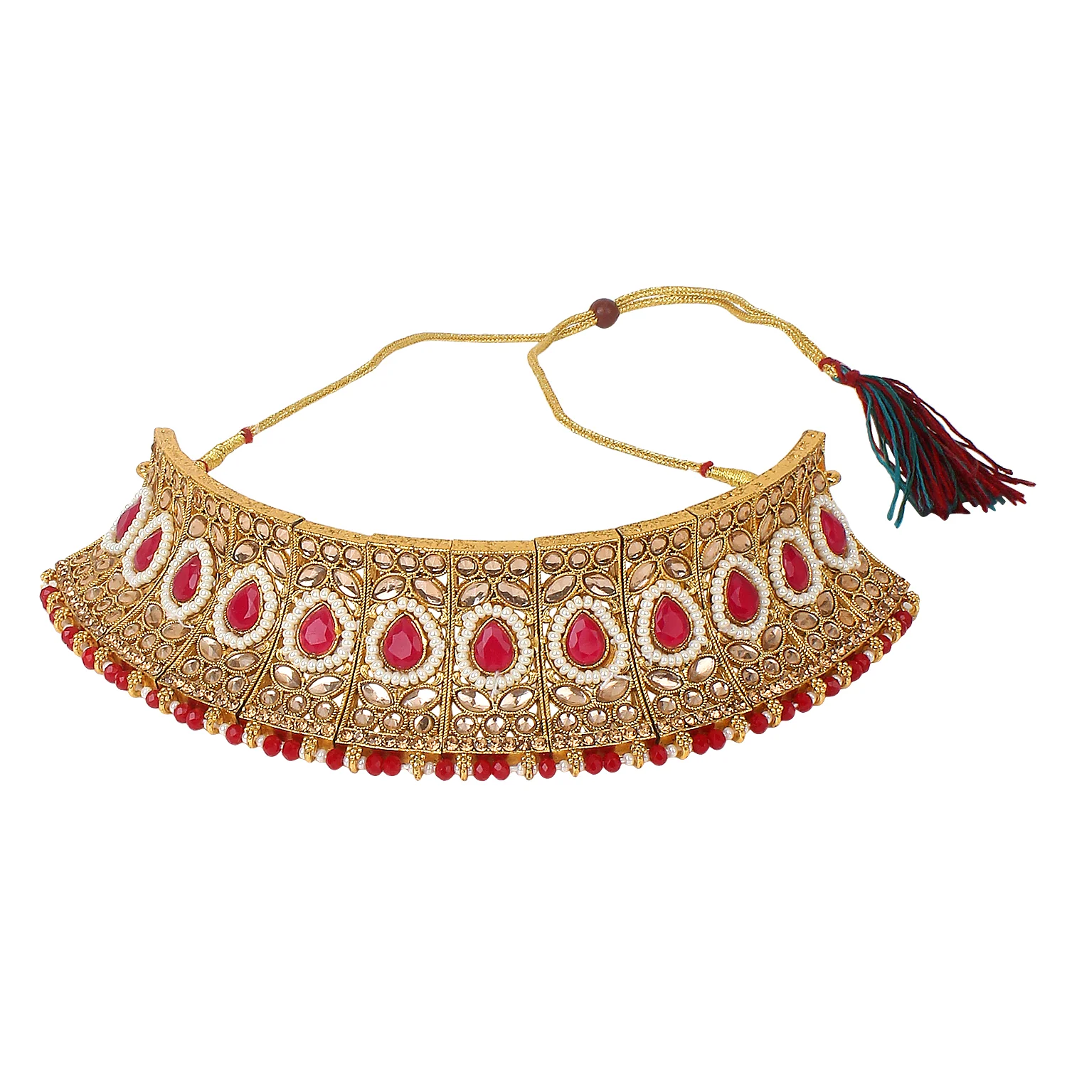 Traditional Matte Red Jewellery Set with Kundan by Leshya - Image 2