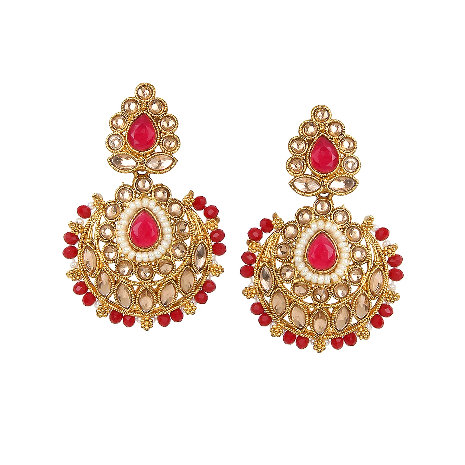 Traditional Matte Red Jewellery Set with Kundan by Leshya - Image 3
