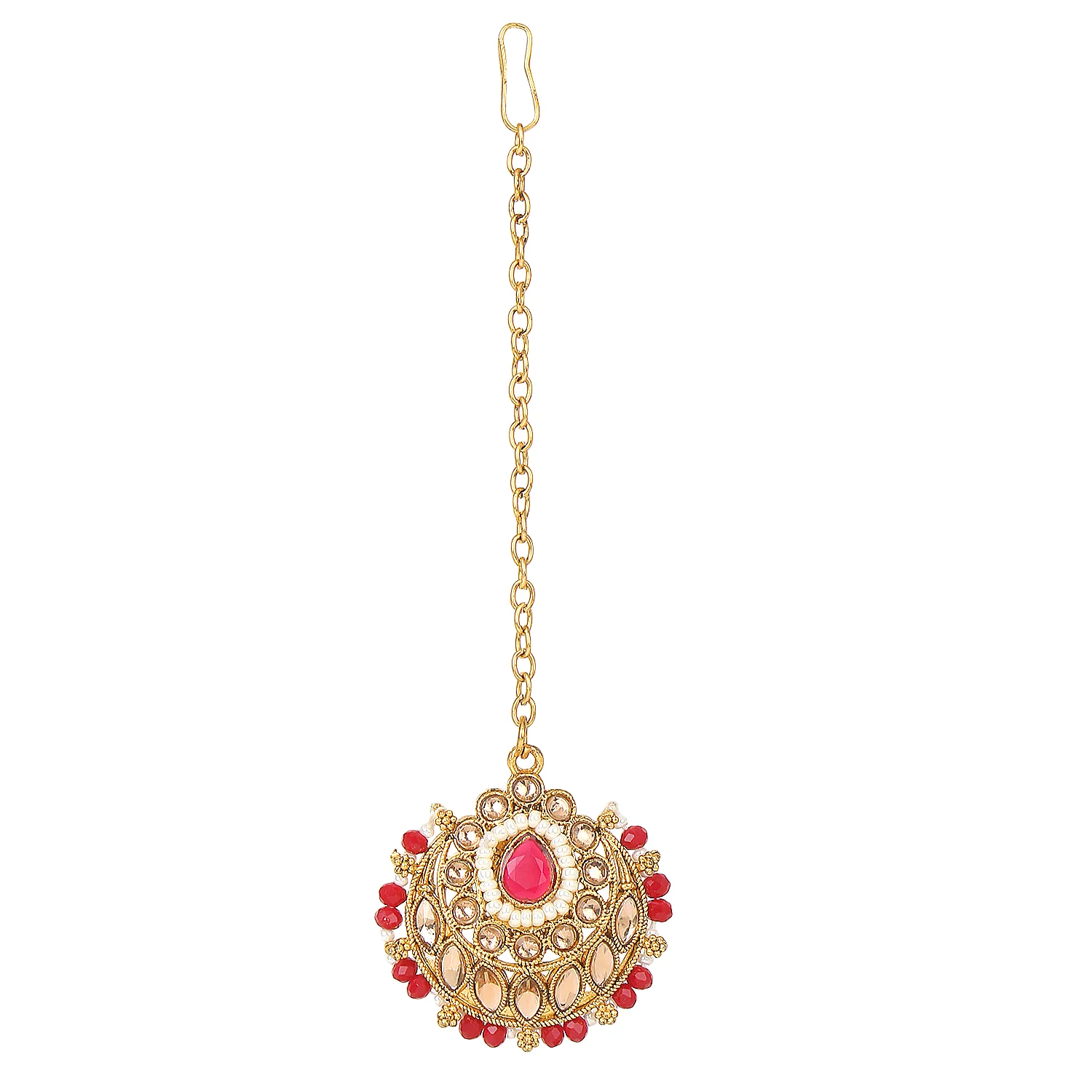 Traditional Matte Red Jewellery Set with Kundan by Leshya - Image 4