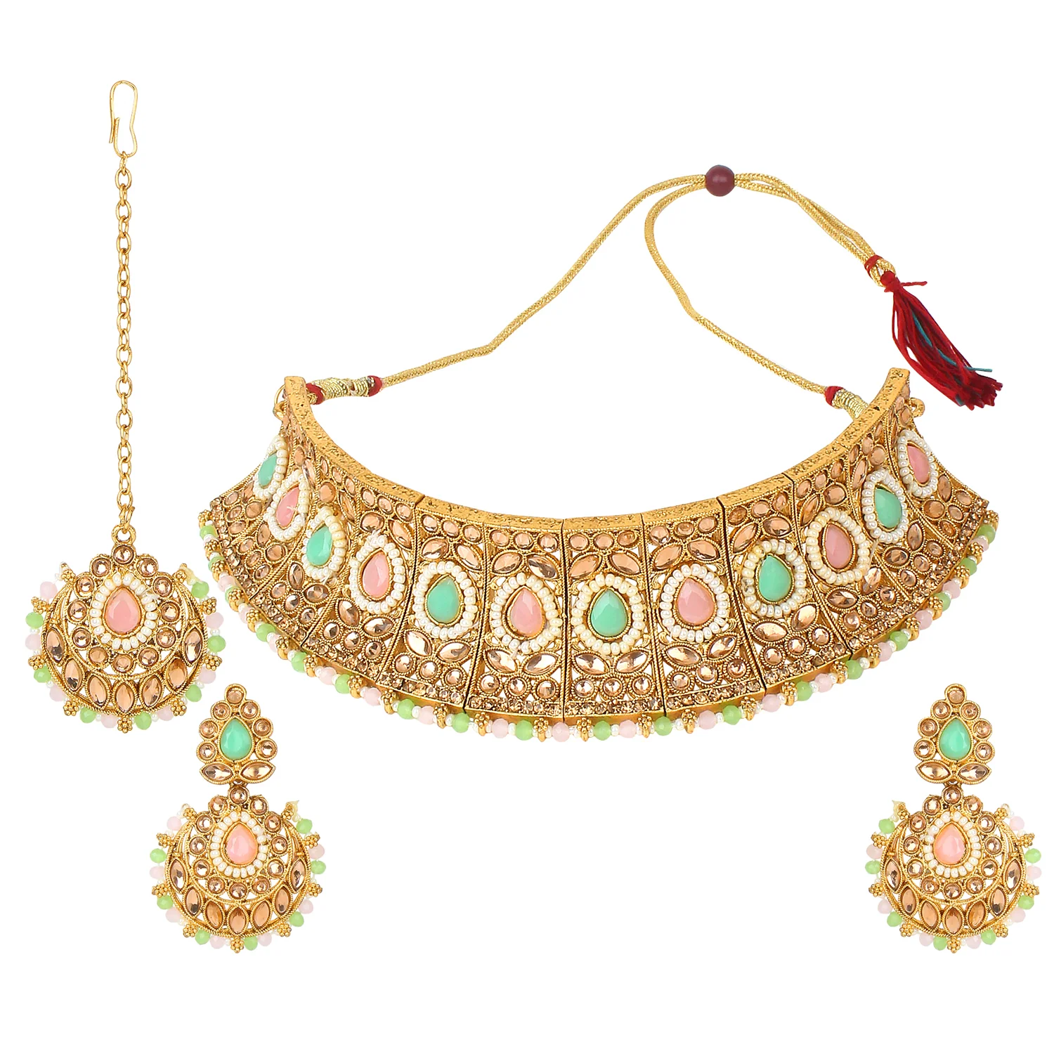 Traditional Matte Red Jewellery Set with Kundan by Leshya - Image 5