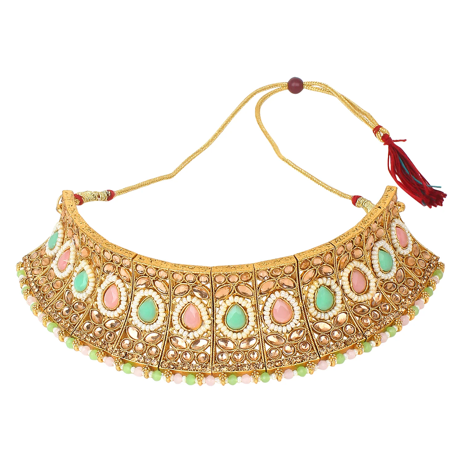 Traditional Matte Red Jewellery Set with Kundan by Leshya - Image 6